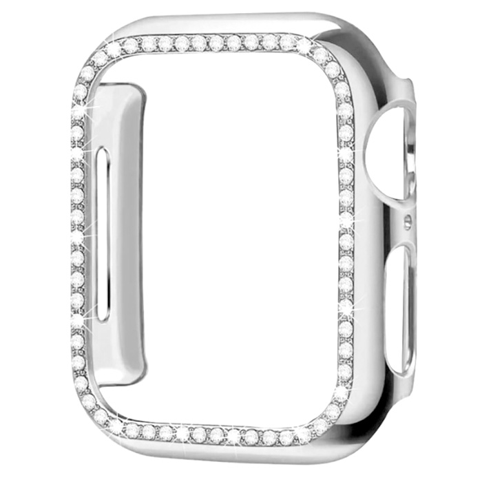 Apple Watch 38. Чехол + стекло, стразы, серебристый