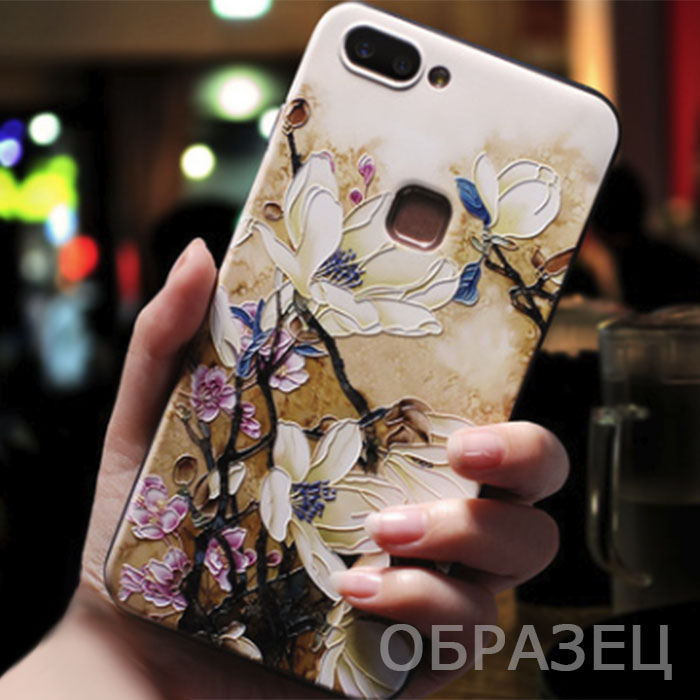 Xiaomi 6X/A2. Накладка, силикон, рельефная печать, Цветы, коричневый фон