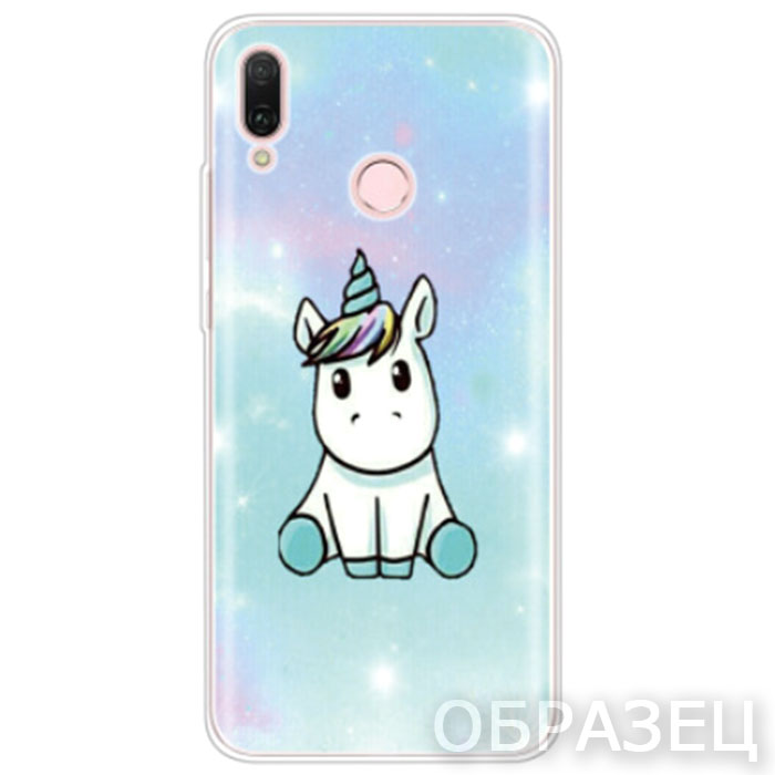 Huawei Honor Play. Накладка, силикон, Simple Print, Единорожек, голубой фон