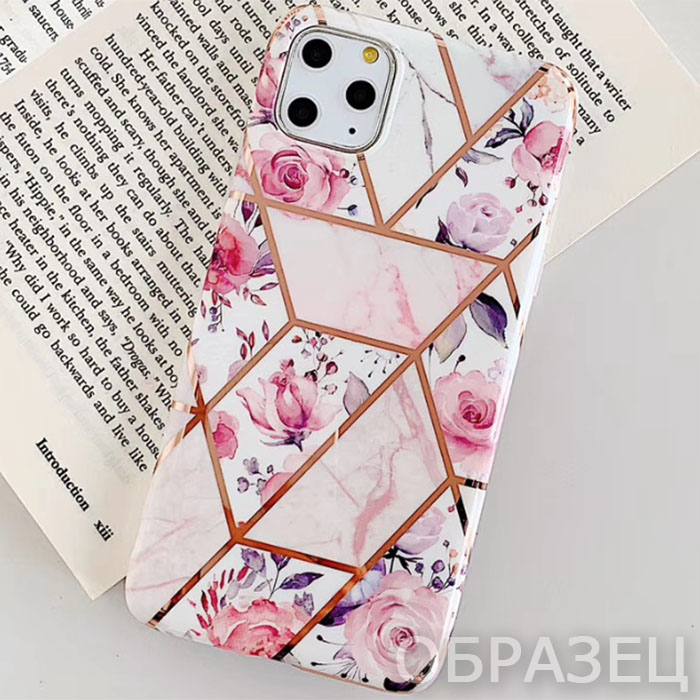 Samsung Note 8. Накладка, силикон, IMD, Marble Lines, Цветы