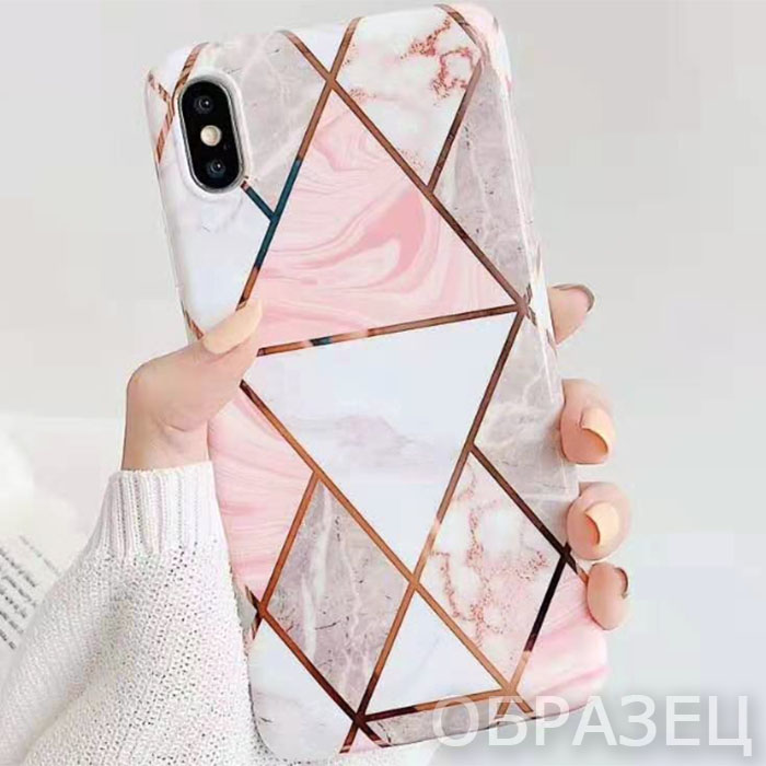 iPhone XS Max. Накладка, силикон, IMD, Marble Lines, светлый №2