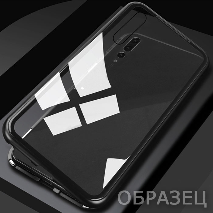 iPhone XS. Накладка, металл + стекло, магнитные крепления, черный