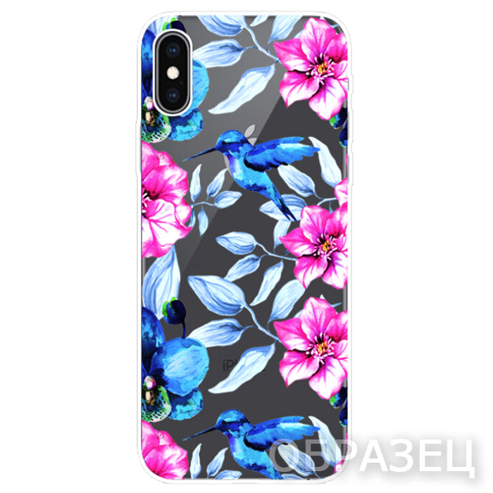 Xiaomi Pocophone F1. Накладка, силикон, Simple Print, Colibri and Flowers