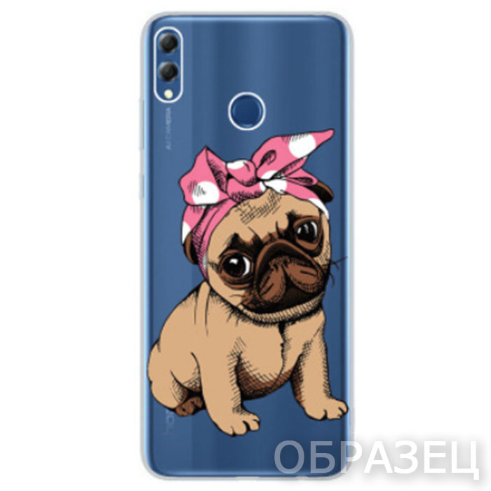 Huawei Mate 20 Pro, Накладка, силикон, Simple Print, Мопс Бантик