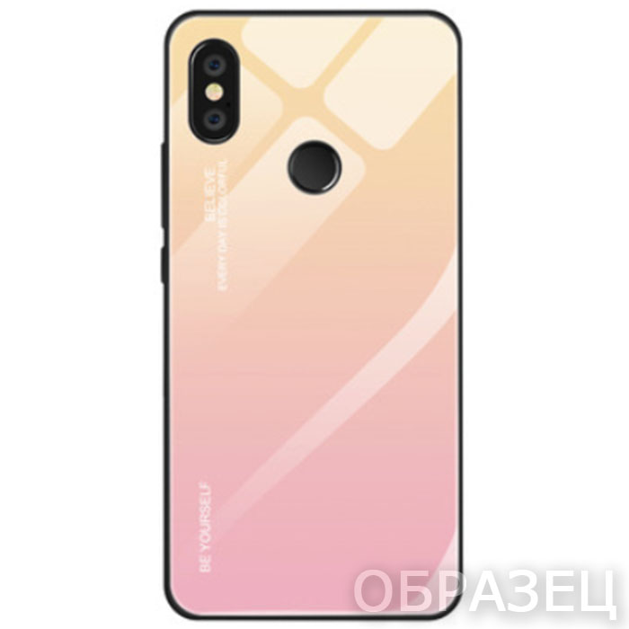 Xiaomi Redmi Note 6 Pro. Накладка, силикон + стекло, Believe, желтый и розовый
