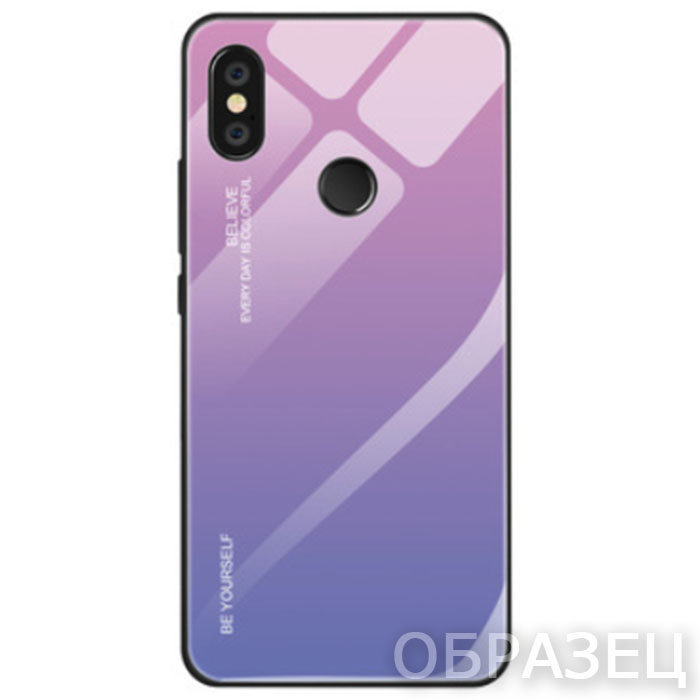Xiaomi Redmi Note 6 Pro. Накладка, силикон + стекло, Believe, розовый и фиолетовый