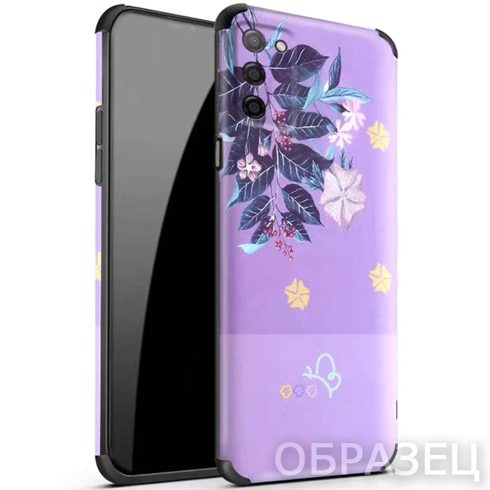 Samsung S10 Plus, Накладка, Soft Touch IMD, Цветы, фиолетовый фон