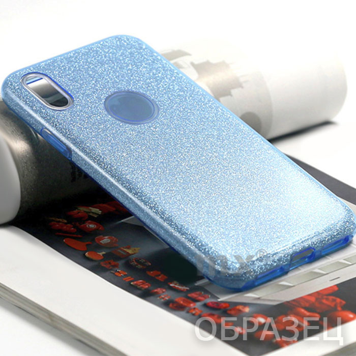 Samsung S10 Plus, Накладка, силикон, пластик, блестки, голубой