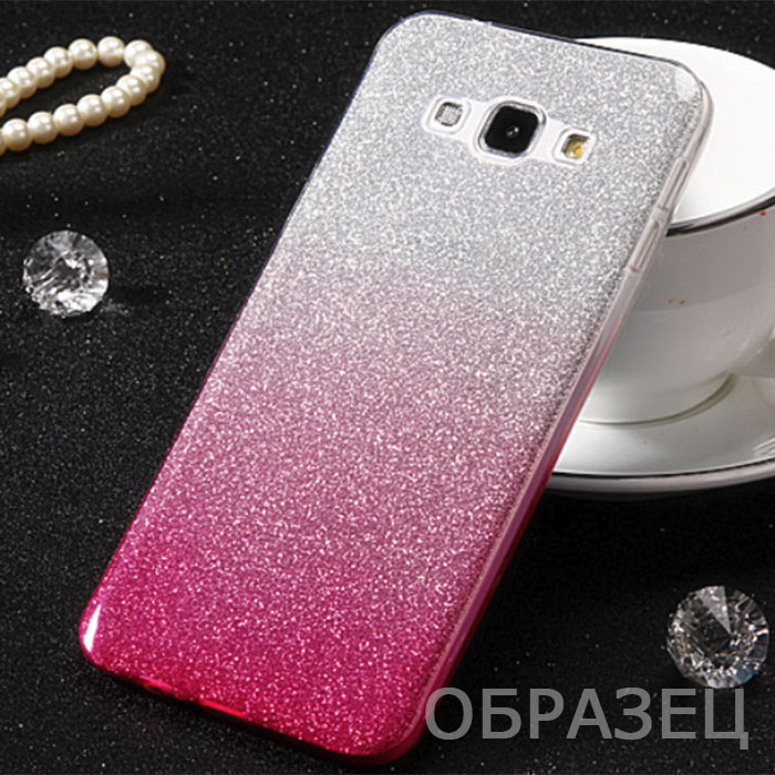 Samsung J2 Core. Накладка, силикон, вкладка с блестками, розовый и серебро