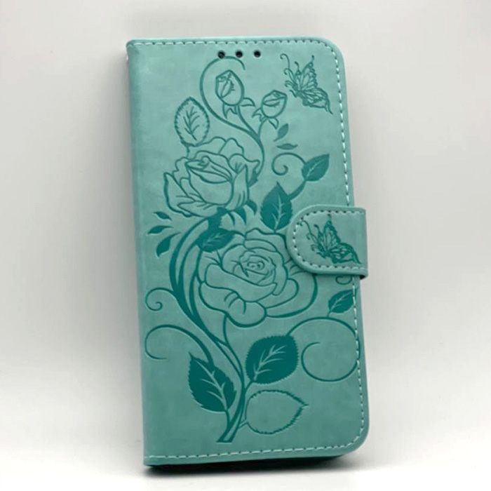 Xiaomi Redmi Note 7/Note 7 Pro. Книжка, Бабочки и Розы, бирюзовый