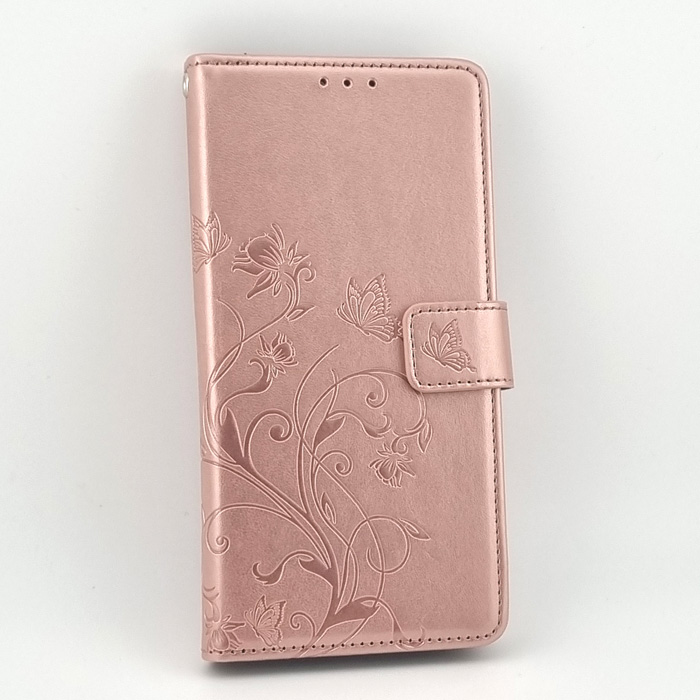 Samsung A50/A30s. Книжка, бабочка и цветы, розовое золото