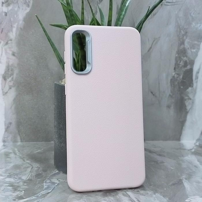 Samsung A50/A30s. Накладка, PU Metal Camera Edge, текстура кожи, светло-розовый