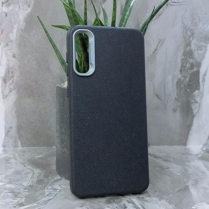Samsung A50/A30s. Накладка, PU Metal Camera Edge, текстура кожи, черный