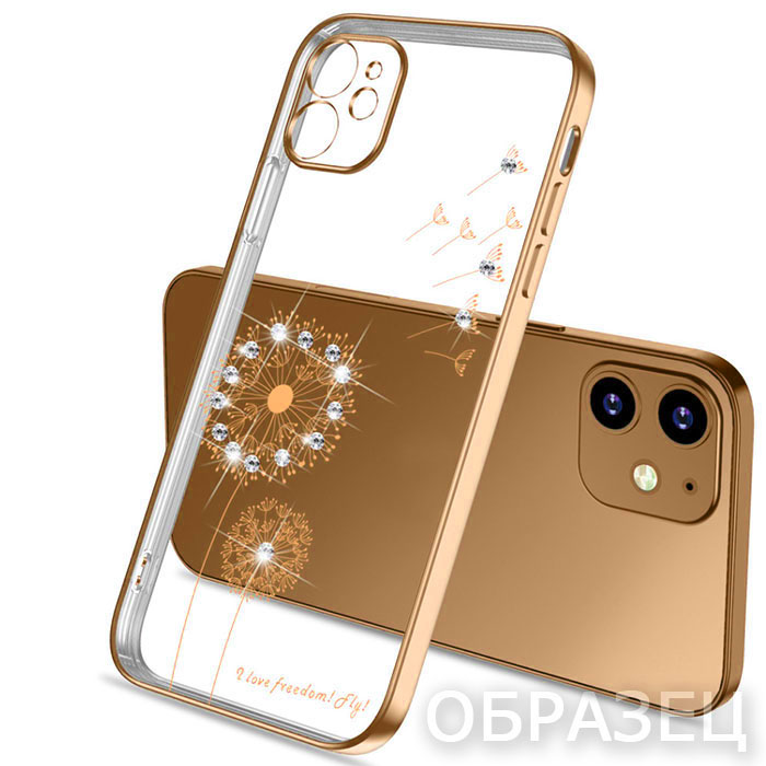 Samsung A40. Накладка, силикон, стразы, Одуванчики, золотой