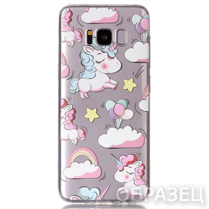 Samsung A60. Накладка, силикон, единорожки в облаках