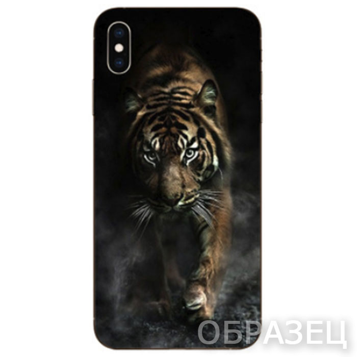 Xiaomi Play. Накладка, силикон, Simple Print, Тигр, черный фон