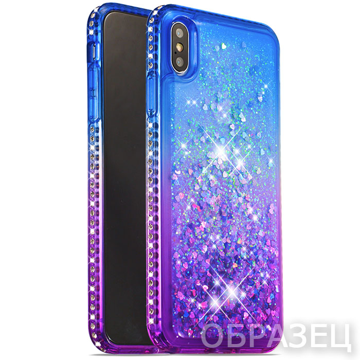 Xiaomi 9T/K20/K20 Pro. Накладка, силикон, переливающийся, стразы, синий и фиолетовый
