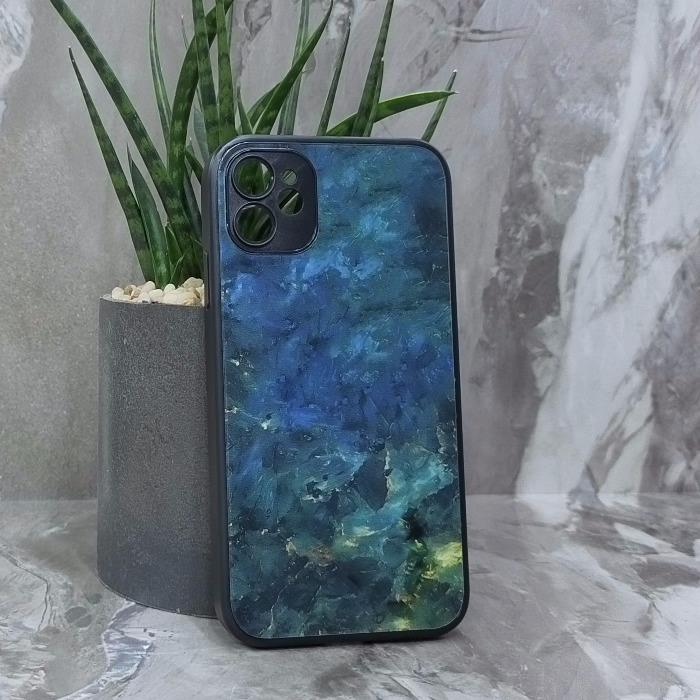 iPhone 11. Накладка, силикон + стекло, Изумрудный Мрамор