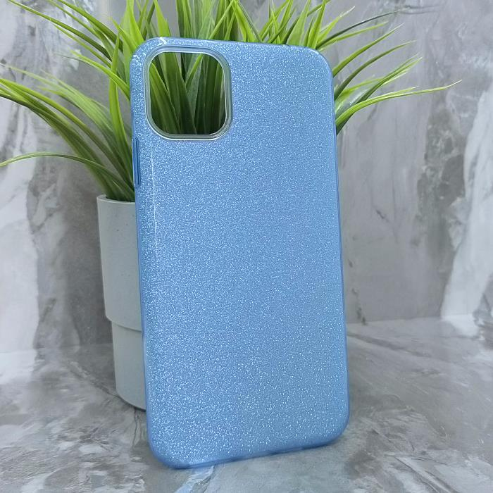 iPhone 11 Pro Max. Накладка, силикон, пластик, блестки, голубой