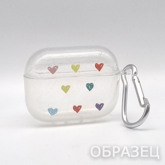 Чехол для Apple AirPods 1/2, Разноцветные сердечки, блестки