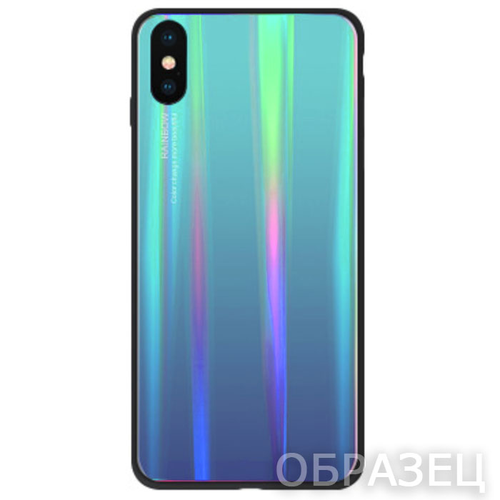 Xiaomi 9 Lite. Накладка, силикон + стекло, Rainbow, бирюзовый и фиолетовый