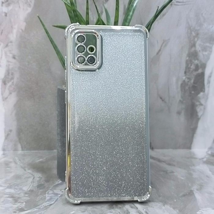 Samsung A51. Накладка, Heavy Armor TPU, вкладка с блестками, серебристые края
