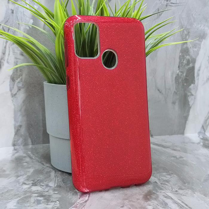 Samsung M30s/M21. Накладка, силикон, пластик, блестки, красный
