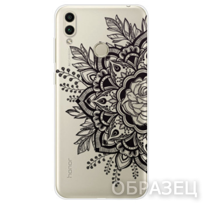 Huawei Y9S. Накладка, силикон, Simple Print, Цветы Абстракция Черные