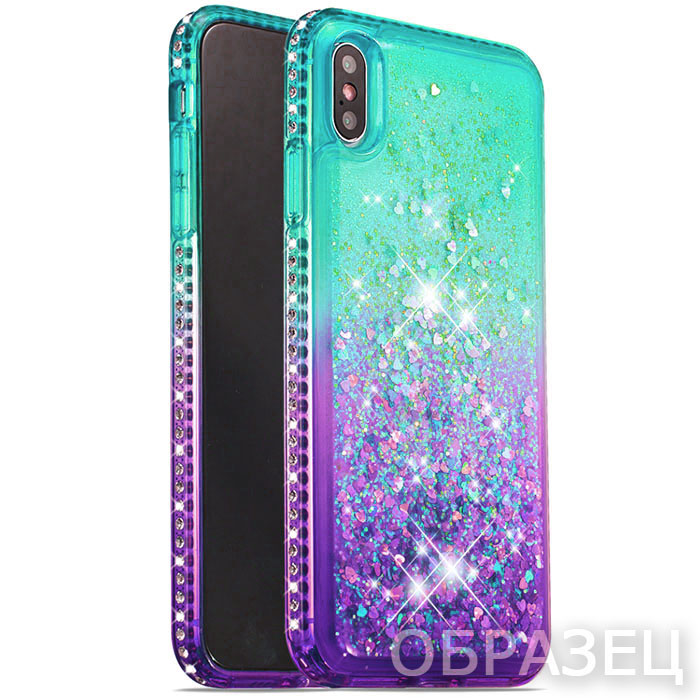 Samsung A41. Накладка, силикон, переливающийся, стразы, бирюзовый и фиолетовый