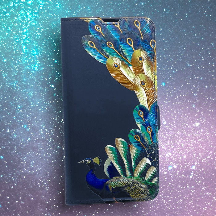 Samsung A11/M11. Книжка, Ooniq, Павлин, синий, стразы