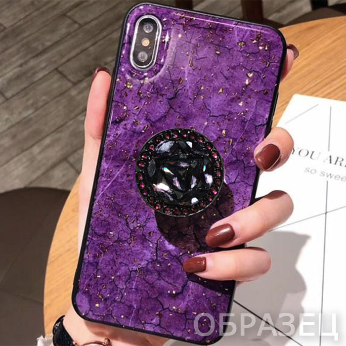 Realme 5/C3/6i. Накладка, силикон + эпоксидная смола, попсокет, фиолетовый