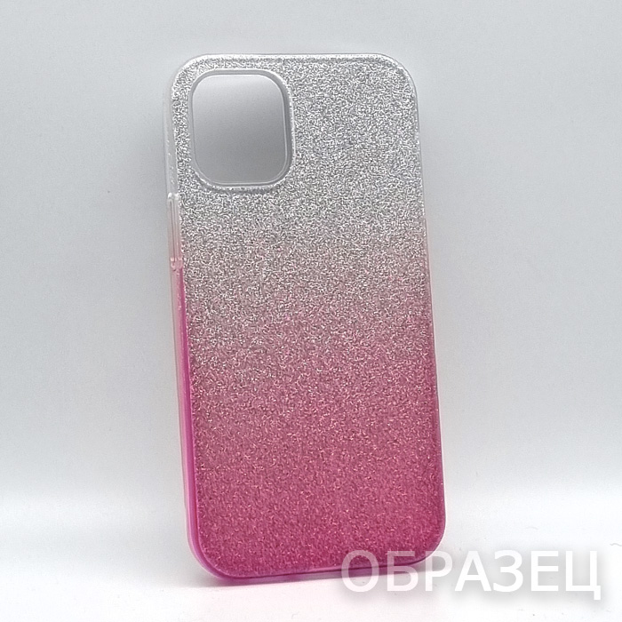 iPhone 12 Mini. Накладка, силикон, пластик, блестки, розовый и серебристый