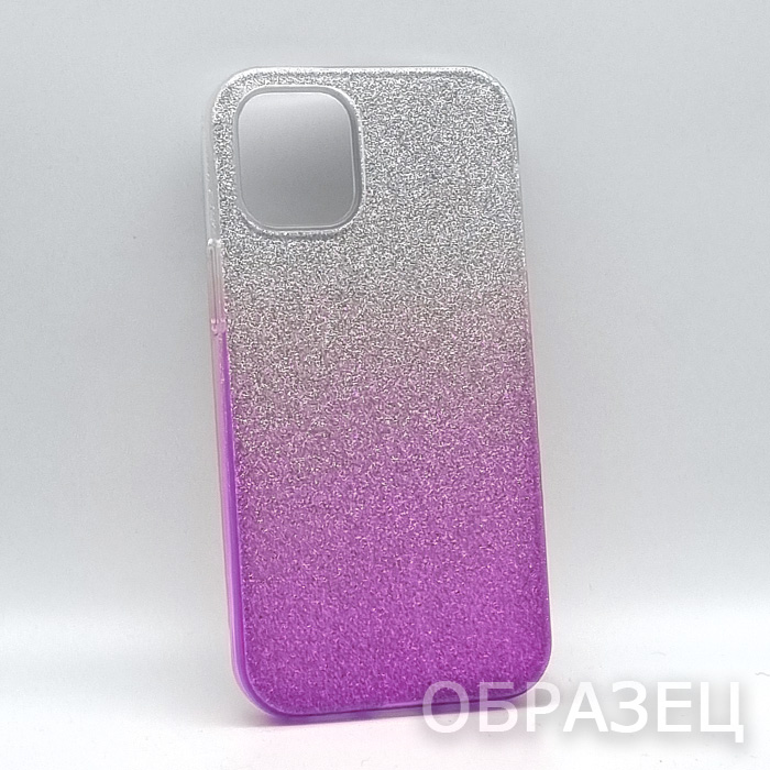 iPhone 12 Mini. Накладка, силикон, пластик, блестки, фиолетовый и серебристый