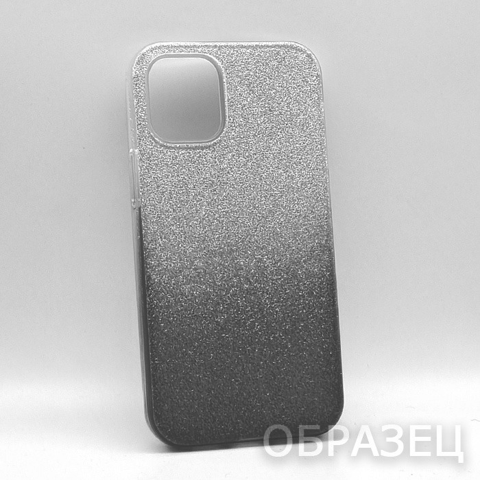iPhone 12/12 Pro. Накладка, силикон, пластик, блестки, черный и серебристый