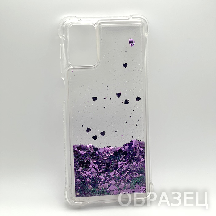 Samsung M51. Накладка, Liquid Armor, фиолетовые сердечки