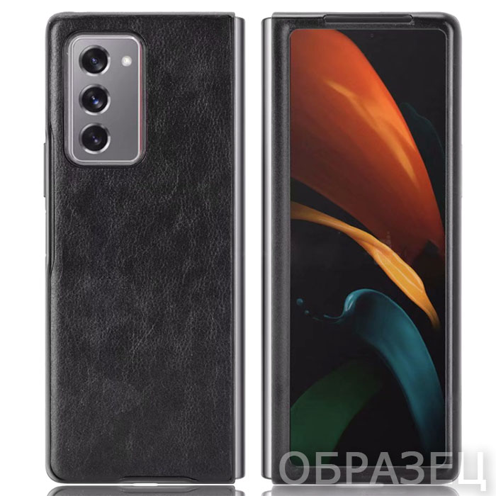 Samsung Z Fold 2. Накладка, пластик + экокожа, двусторонняя, черный