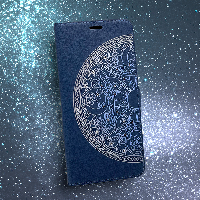 Samsung A02s. Книжка, Ooniq, Орнамент полукруг, синий, стразы