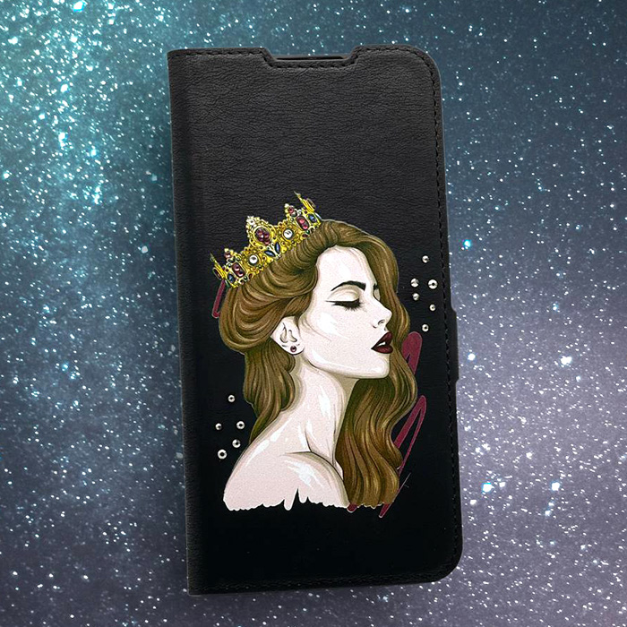 Samsung A02s. Книжка, Ooniq, Девушка с Короной, стразы, черный