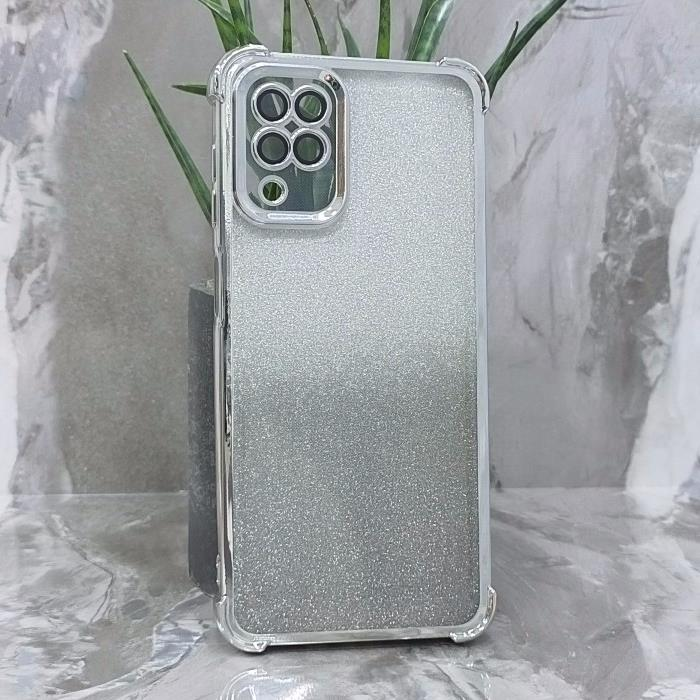 Samsung A12/M12. Накладка, Heavy Armor TPU, вкладка с блестками, серебристые края