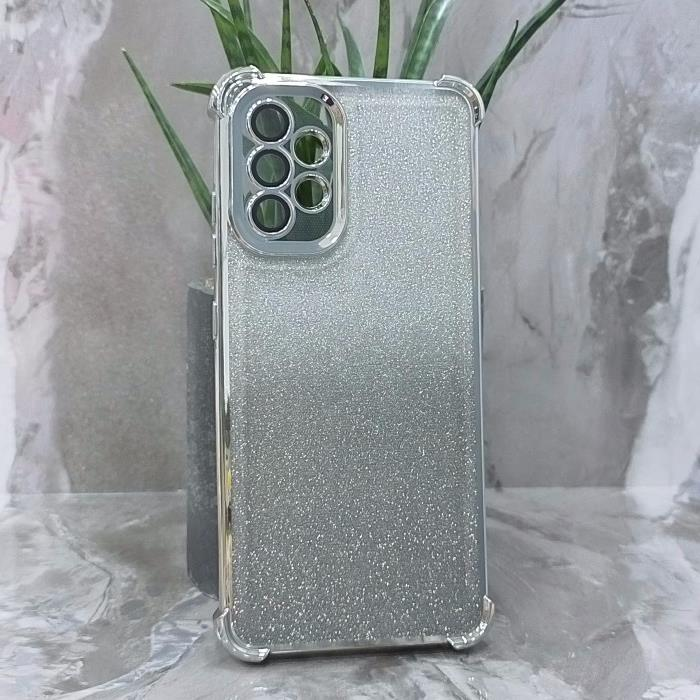 Samsung A32. Накладка, Heavy Armor TPU, вкладка с блестками, серебристые края