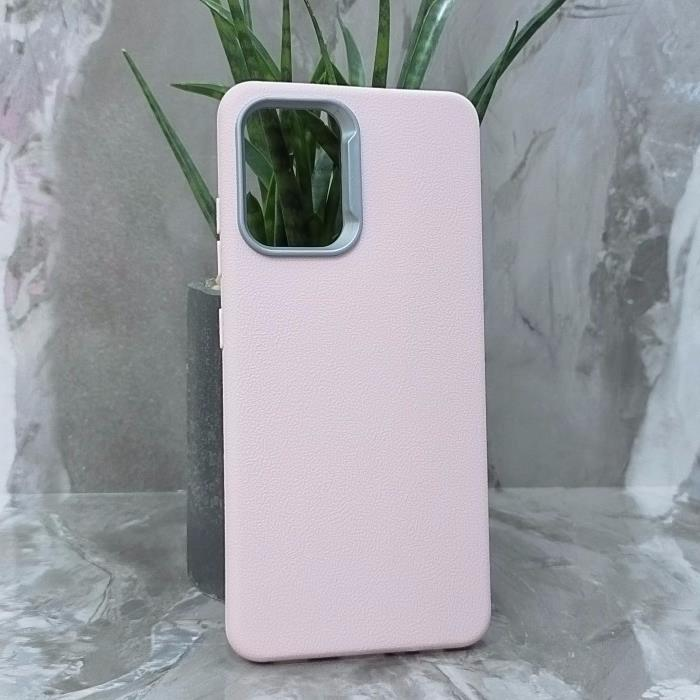 Samsung A32. Накладка, PU Metal Camera Edge, текстура кожи, светло-розовый