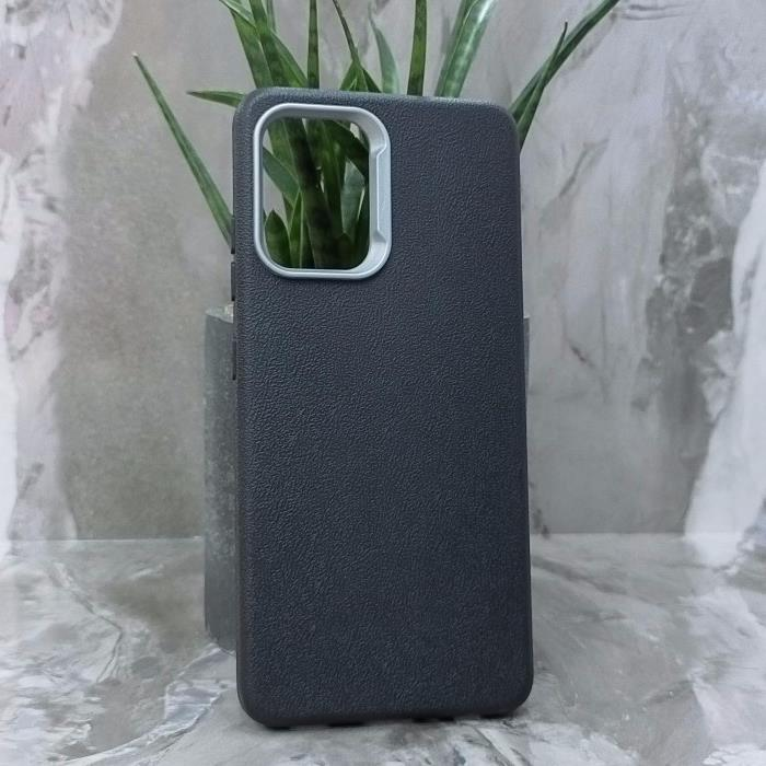 Samsung A32. Накладка, PU Metal Camera Edge, текстура кожи, черный