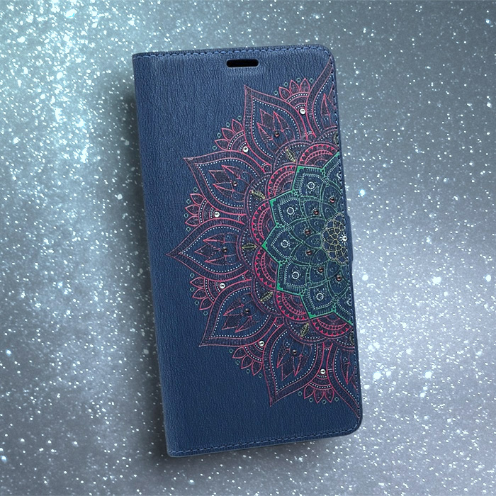 Samsung A02, Книжка, Ooniq, Мандала разноцветная (002), синий, стразы