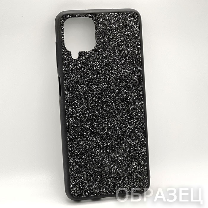 Samsung A02, Накладка, силикон, блестки, черный
