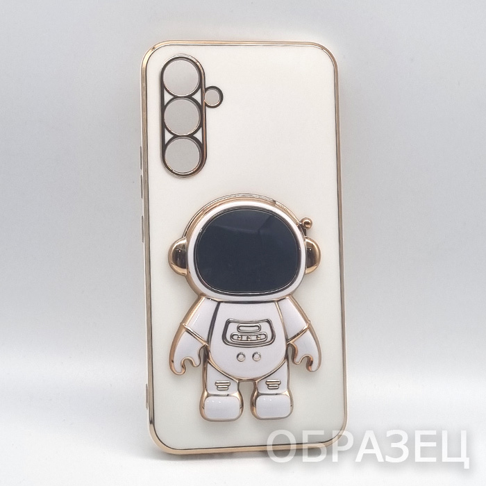 Samsung A52. Накладка, Camera Armor Yugoif, Космонавт подставка, белый