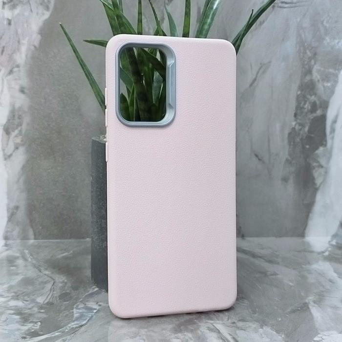 Samsung A52. Накладка, PU Metal Camera Edge, текстура кожи, светло-розовый