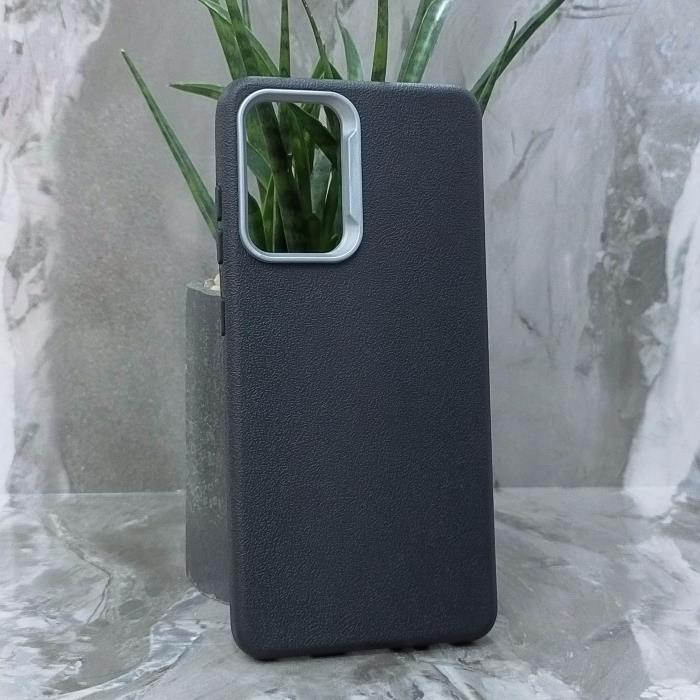 Samsung A52. Накладка, PU Metal Camera Edge, текстура кожи, черный