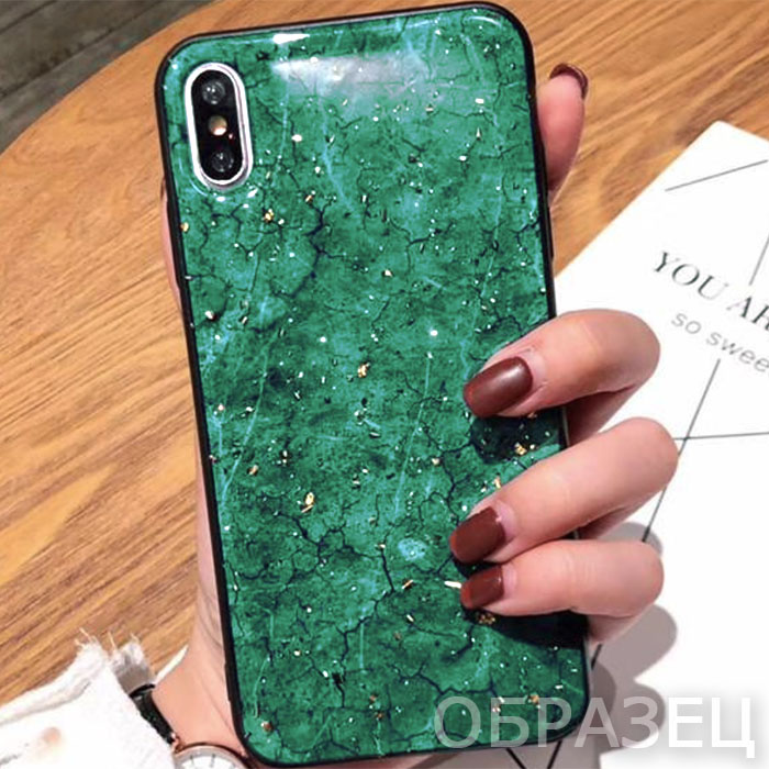 OPPO A32/A33/A53. Накладка, силикон + эпоксидная смола, блестки, зеленый