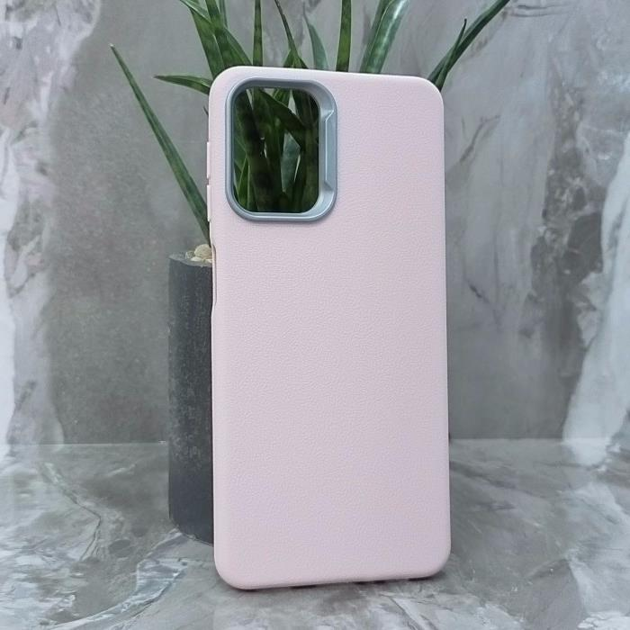 Samsung A22/M32. Накладка, PU Metal Camera Edge, текстура кожи, светло-розовый