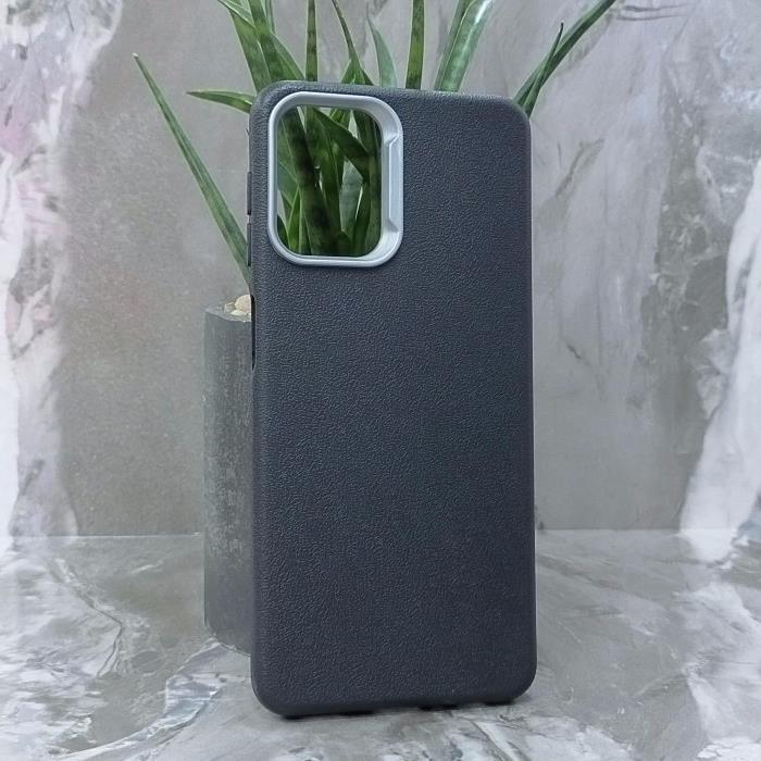 Samsung A22/M32. Накладка, PU Metal Camera Edge, текстура кожи, черный